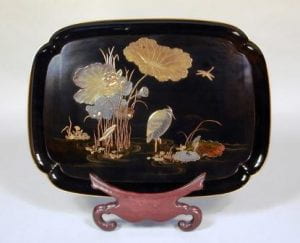 Tray with stand Japan, c. 1830 (Late Edo period) Lacquer, metal, wood, mother-of-pearl USC Pacific Asia Museum Collection Gift of Elly Nordskog 1998.30.1